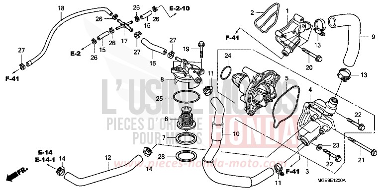 POMPE A EAU de VFR1200F DCT CANDY PROMINENCE RED (R342) 2010